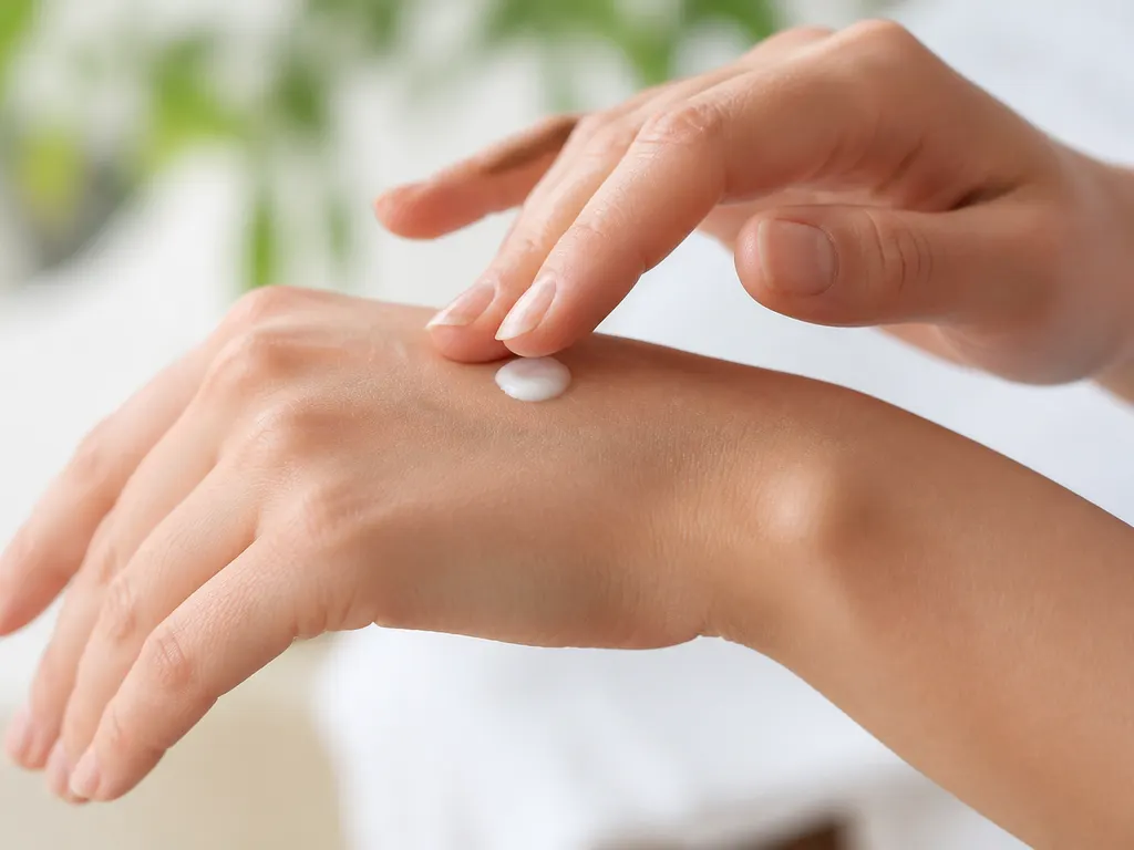 Produits de soin sans marque sur une serviette à texture naturelle